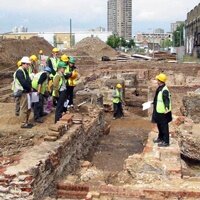 Wandsworth Borough Council planning and conservation officers visiting archaeological excavations at Price’s Candle Factory