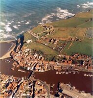 An aerial view of Whitby Harbour